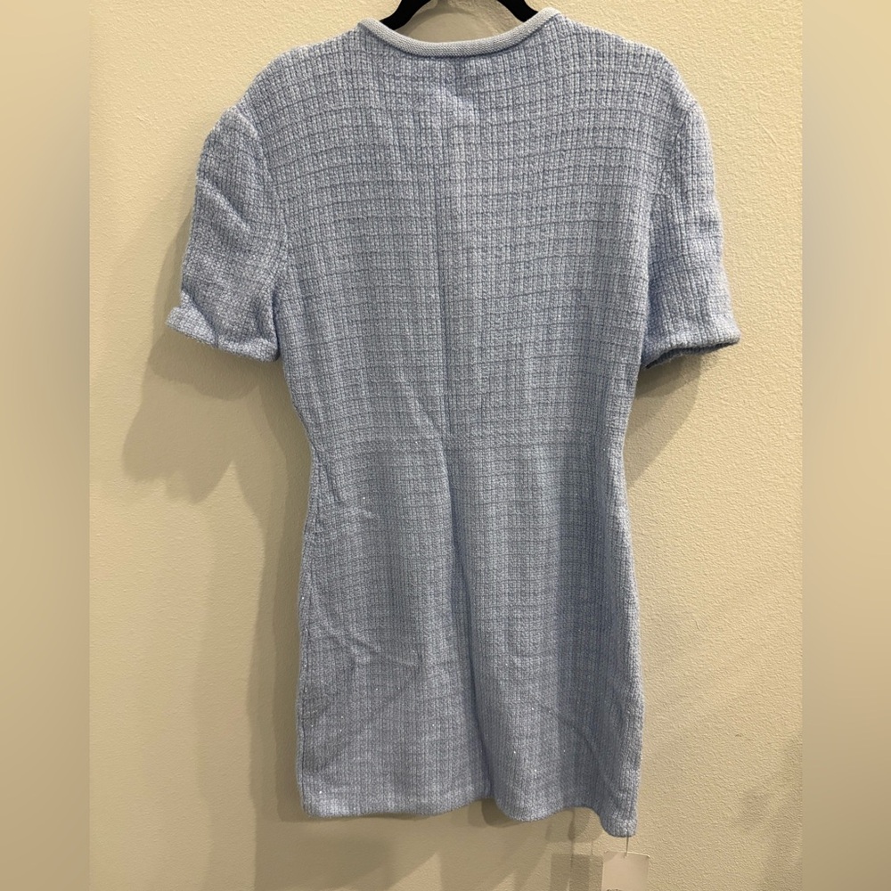 NWT Self-Portrait Blue Embellished Gold Button Knit Mini Dress Sz Large - Picture 6 of 10